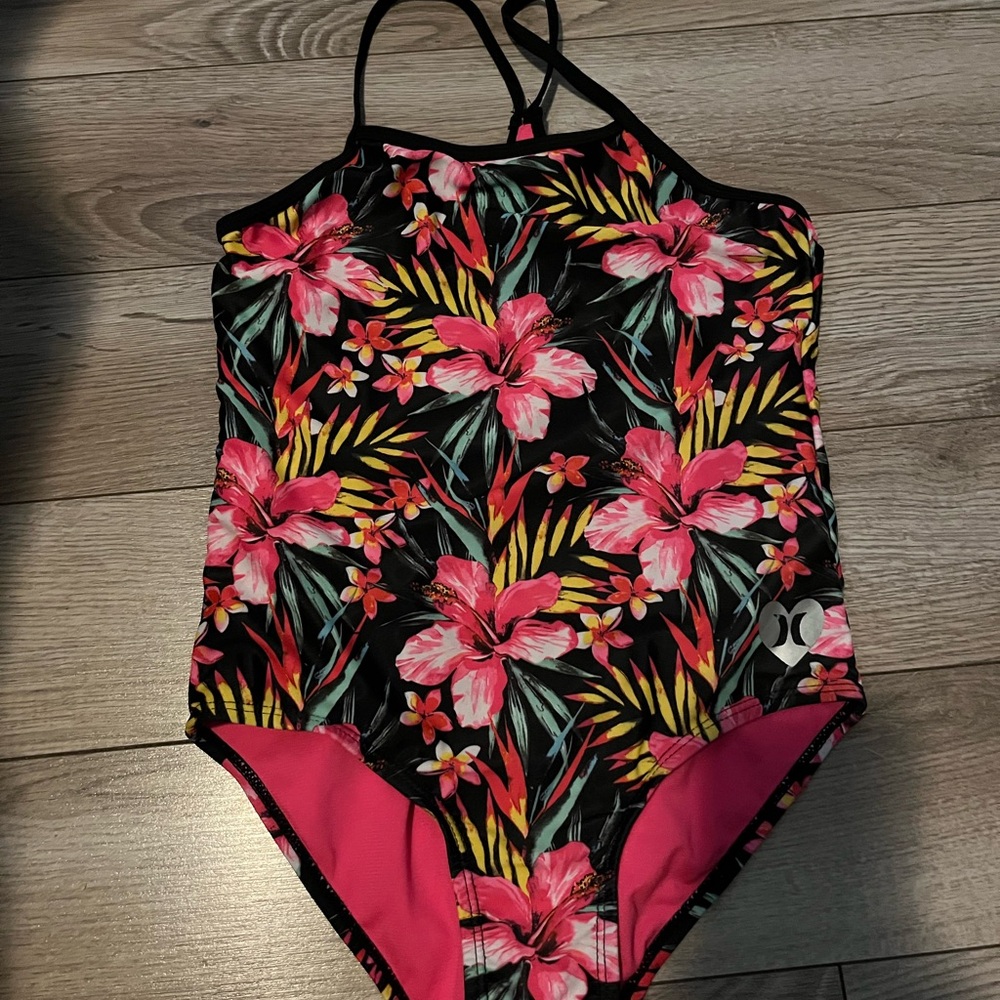 Hurley Kids Floral One Piece - Black and Pink